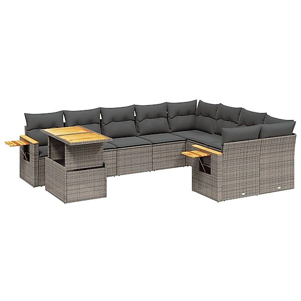 vidaXL 10-Tlg Garten-Sofagarnitur mit Kissen Grau Poly Rattan 3273685 günstig online kaufen