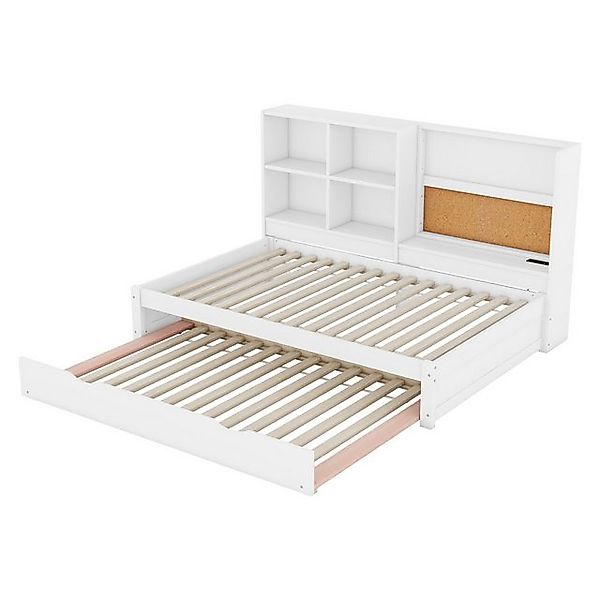 Gotagee Schlafsofa Holzbett Einzelbett mit ausziehbarem Bett Gästebett USB günstig online kaufen