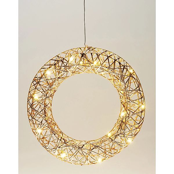 Weihnachts-Deko Kranz 20 LEDs Warmweiß Eisen 30 x 7 x 30 cm Gold günstig online kaufen