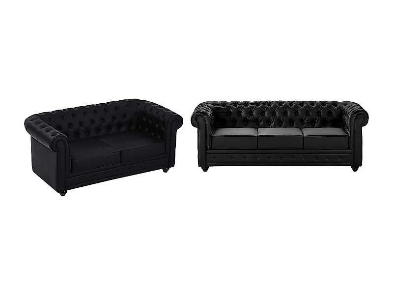 Sofas 3-Sitzer & 2-Sitzer - Kunstleder - Schwarz - CHESTERFIELD günstig online kaufen