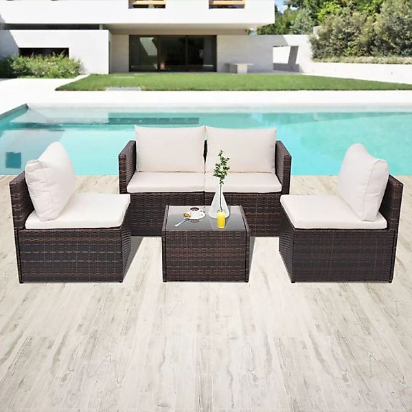 5-tlg. Garten-lounge-set Mit Auflagen Poly Rattan Braun günstig online kaufen