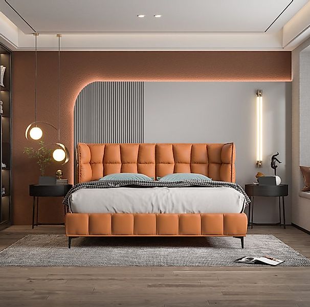 Xlmoebel Bett Stilvolles Doppelbett Schlafzimmermöbel Set mit Orangen Texti günstig online kaufen