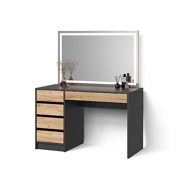 Livinity® Schminktisch Imola, Anthrazit/Goldkraft Eiche, 120 cm mit LED Bel günstig online kaufen