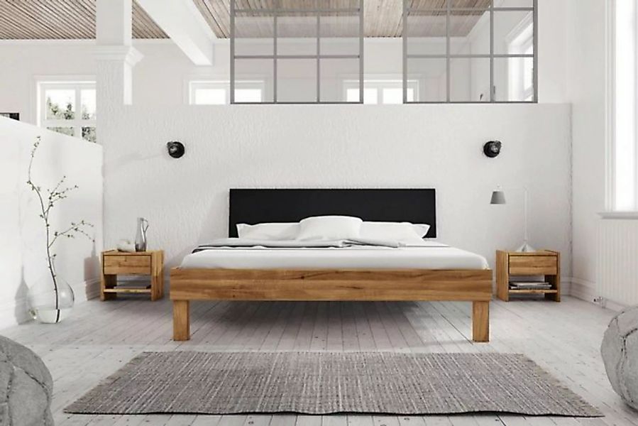 Natur24 Einzelbett Bett Zigo 2 Wildeiche 90x200 Kopfteil aus MDF Schwarz un günstig online kaufen