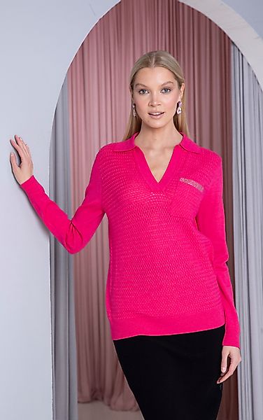 Passioni Strickpullover in Rosa mit Kragen, günstig online kaufen