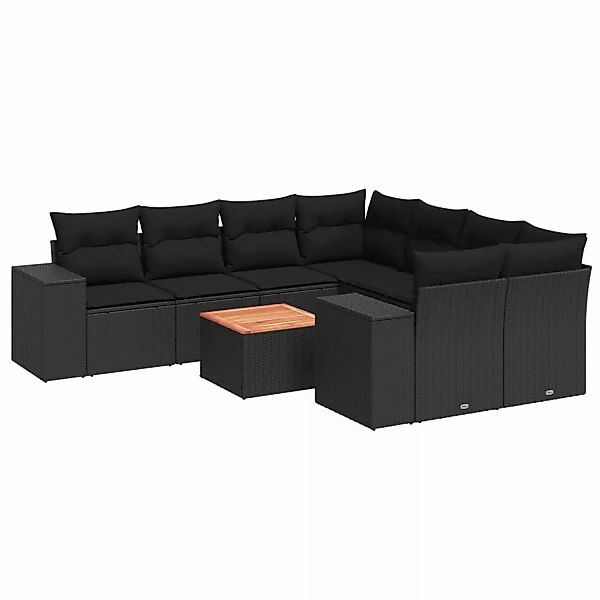 vidaXL 9-Tlg Garten-Sofagarnitur mit Kissen Schwarz Poly Rattan 3257700 günstig online kaufen