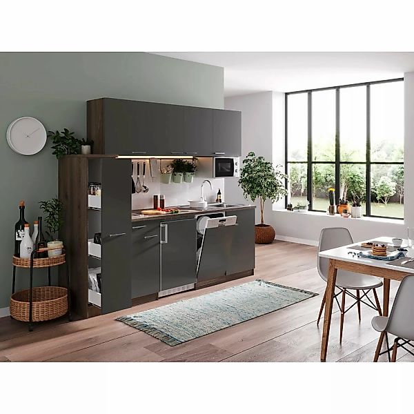 Respekta Küchenzeile KB225EYGMIC 225 cm Grau-Eiche York Nachbildung günstig online kaufen