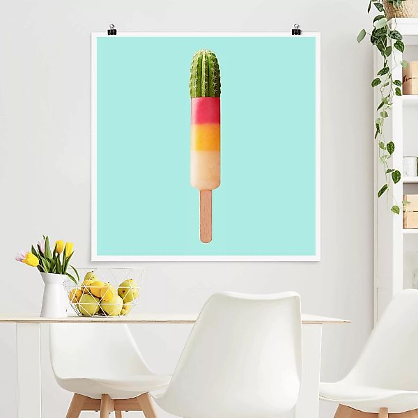 Poster Küche - Quadrat Eis mit Kaktus günstig online kaufen