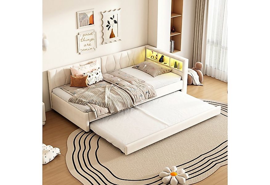 Flieks Daybett, LED Polsterbett Schlafsofa 90x200cm & Ausziehbett 90x190cm günstig online kaufen