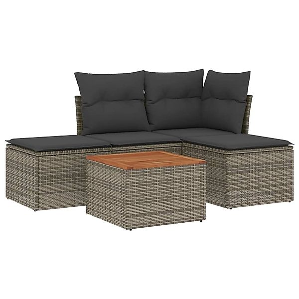 vidaXL 5-Tlg Garten-Sofagarnitur mit Kissen Grau Poly Rattan 3255920 günstig online kaufen