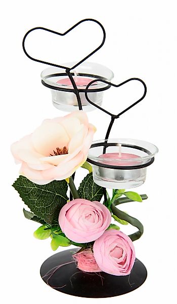 I.GE.A. Teelichthalter "Rose" Glas, Kunststoff, Metall, rosa günstig online kaufen
