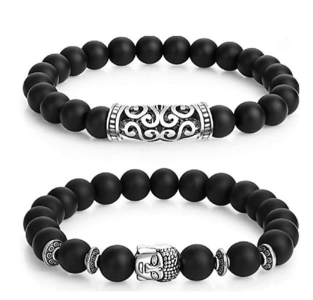 RAIKOU Armband aus schwarzem Onyx Ø 8 mm (2 Stück) – Elastikband, handarbei günstig online kaufen