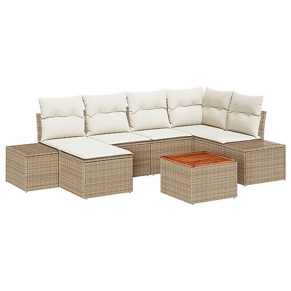 vidaXL Loungesofa 7-teiliges Gartensofa Set mit Kissen Beige Poly Rattan, 7 günstig online kaufen