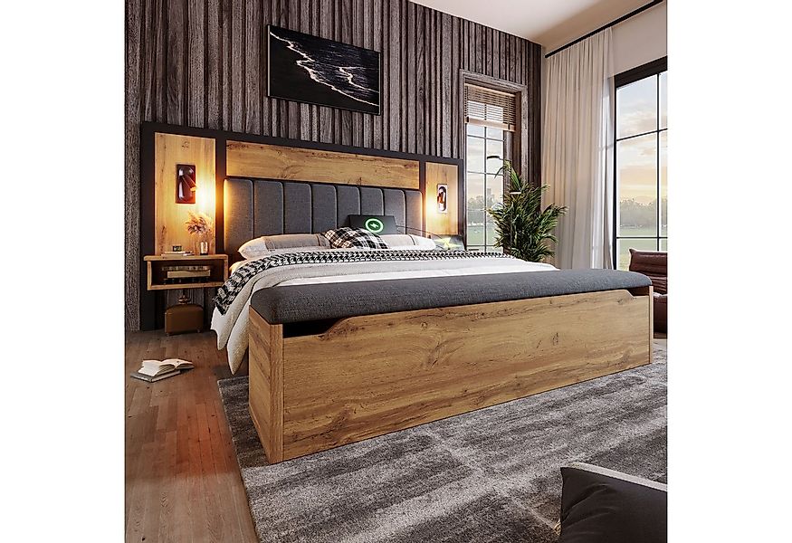 MODFU Massivholzbett Sitzbank mit Stauraum (Doppelbett, Funktionsbett mit U günstig online kaufen