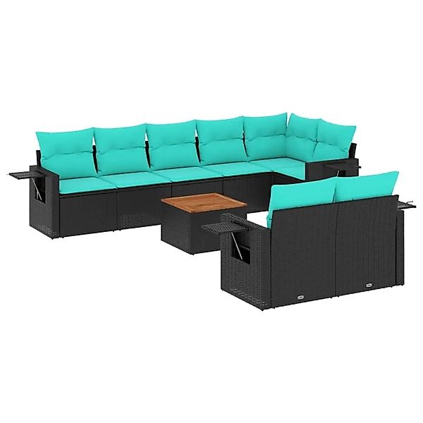 vidaXL 9-Tlg Gartensofa-Set mit Kissen Schwarzes Polyrattan 3224650 günstig online kaufen