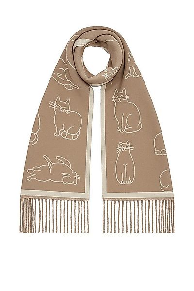 Faera Modeschal Katzenmuster mit Fransen, (1-St), 9433 in Beige günstig online kaufen