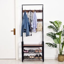 HOMCOM Garderobenständer Kleiderständer mit Schuhbank günstig online kaufen