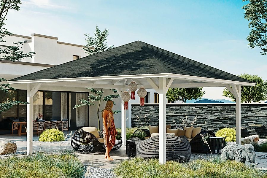 Skan Holz Holz-Pavillon Cannes 4 Weiß lasiert 489 cm x 489 cm günstig online kaufen