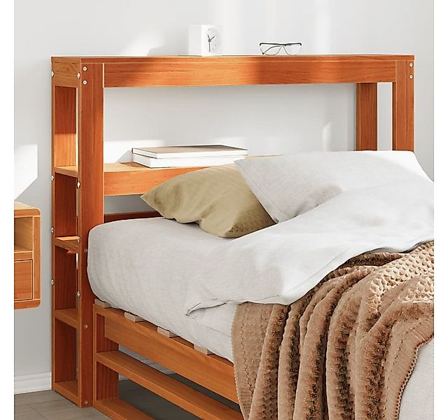 vidaXL Bett, Kopfteil mit Ablagen Wachsbraun 90 cm Massivholz Kiefer günstig online kaufen