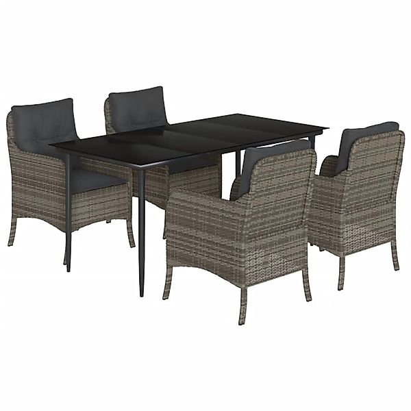 vidaXL 5-Tlg Garten-Essgruppe mit Kissen Grau Poly Rattan 3211951 günstig online kaufen