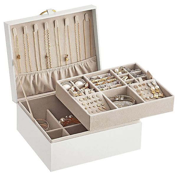 Songmics Schmuckkästchen Greeta mit 2 Ebenen Weiß-Beige günstig online kaufen