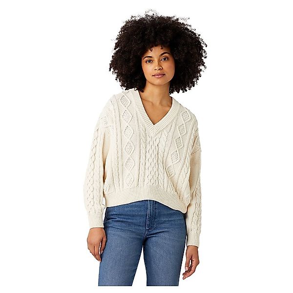 Wrangler Cable Knit V-ausschnitt Sweater M Natural Ecru günstig online kaufen