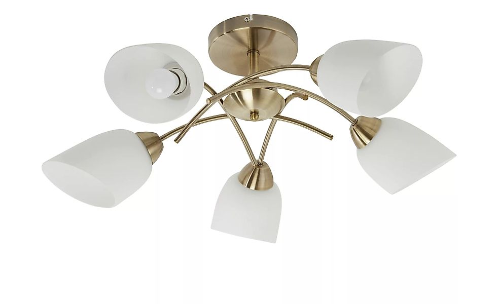 Deckenleuchte, 5-flammig, Nickel-matt, Glas weiß - silber - 29 cm - Lampen günstig online kaufen