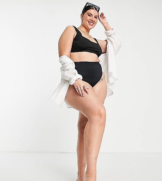 ASOS DESIGN Curve – Mix and Match – Bikinihose in Schwarz aus recycelten Ma günstig online kaufen
