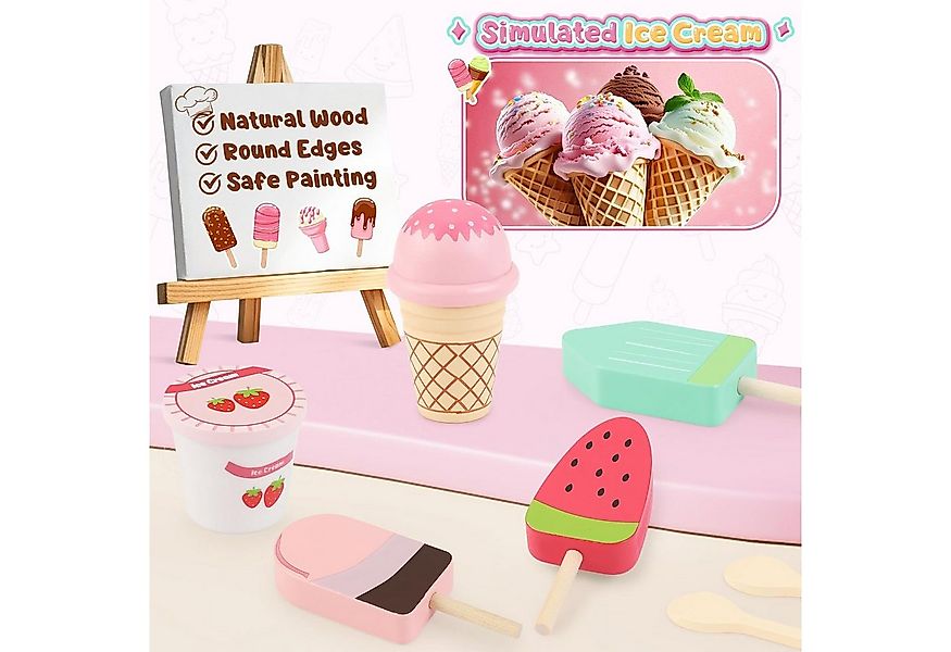 POPOLIC Spielküche Eisdiele Kinder Holz, Kaufladen Zubehör Montessori Spiel günstig online kaufen