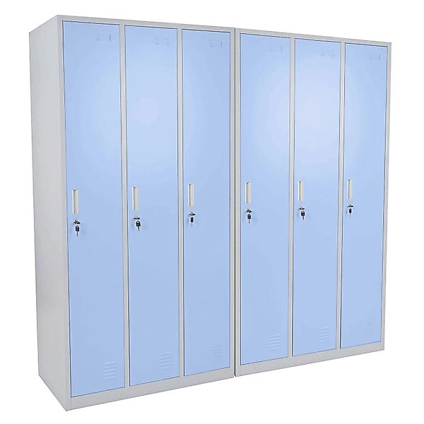 Proregal Schließfach Saturn HxBxT 180x180x50 cm Metall 6 Fächer Blau Spind günstig online kaufen