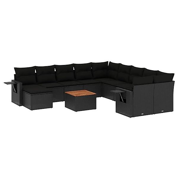vidaXL 12-Tlg Garten-Sofagarnitur mit Kissen Schwarz Poly Rattan 3224858 günstig online kaufen
