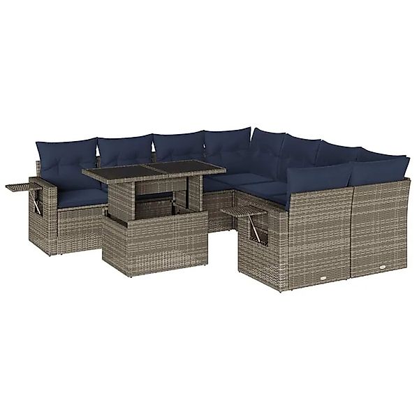 vidaXL 9-Tlg Gartensofa-Set mit Kissen Grau Polyrattan 3267801 günstig online kaufen