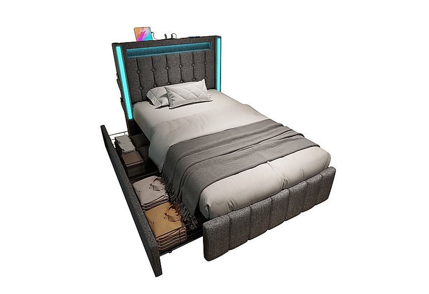 REDOM Polsterbett Stauraumbett (2 Schubladen, mit Matratze), mit USB Typ C günstig online kaufen