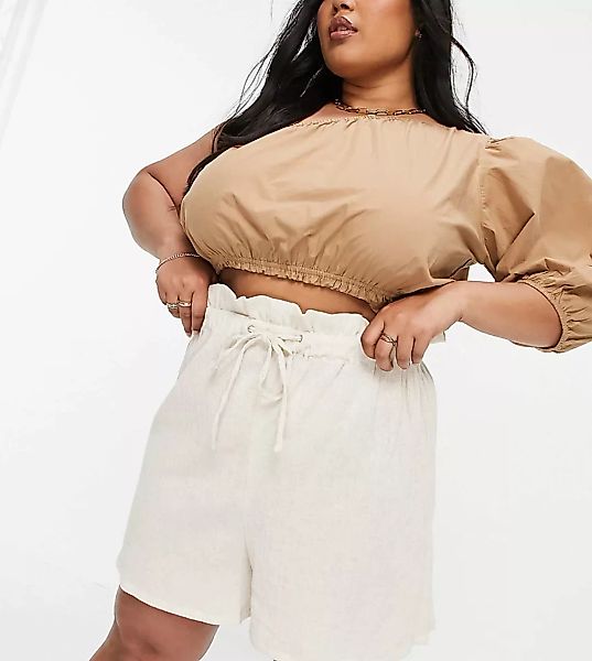 ASOS DESIGN Curve – Shorts mit Paperbag-Taille und natürlicher Knitterstruk günstig online kaufen