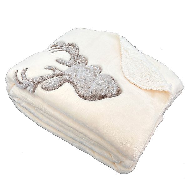 Wohndecke Kuscheldecke Hirsch Fell-Imitat Sofadecke Landhaus, günstig online kaufen