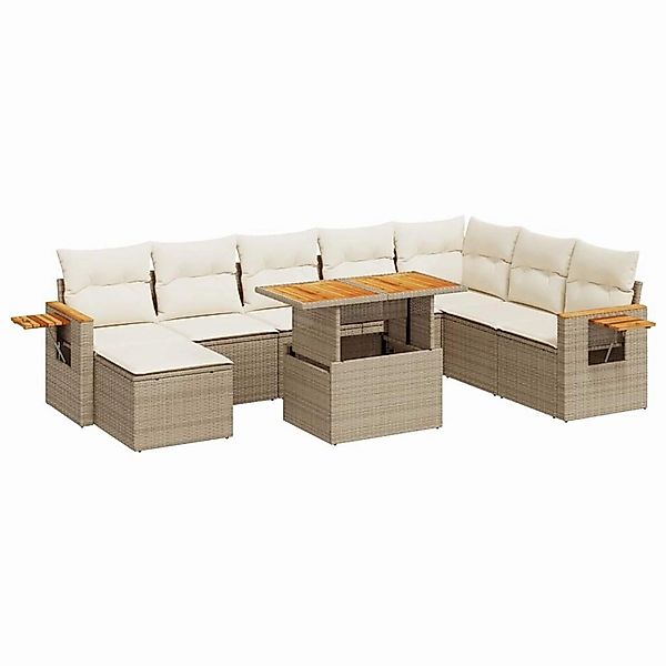 vidaXL 9-Tlg Garten-Sofagarnitur mit Kissen Beige Poly Rattan Akazie 332763 günstig online kaufen
