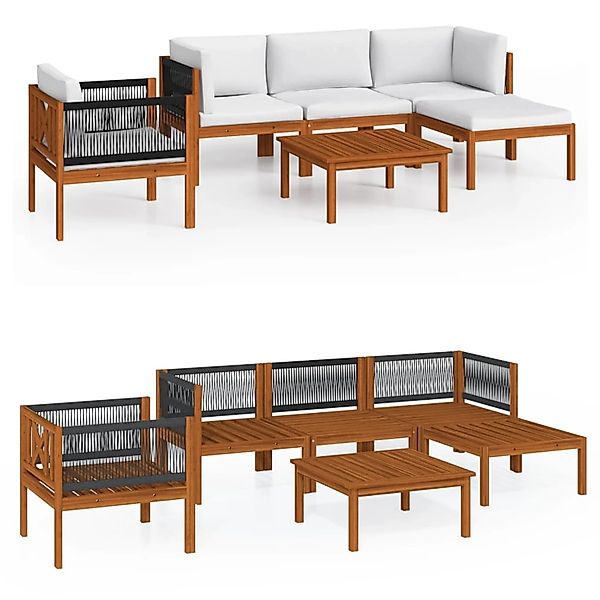 vidaXL 6-Tlg Garten-Lounge-Set mit Kissen Cremefarbenes Holz Akazie & Seil günstig online kaufen