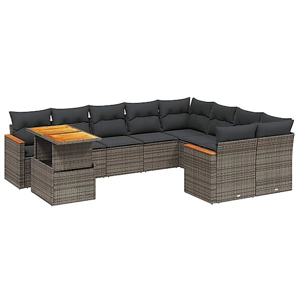 vidaXL 10-Tlg Garten-Sofagarnitur mit Kissen Grau Poly Rattan 3273244 günstig online kaufen
