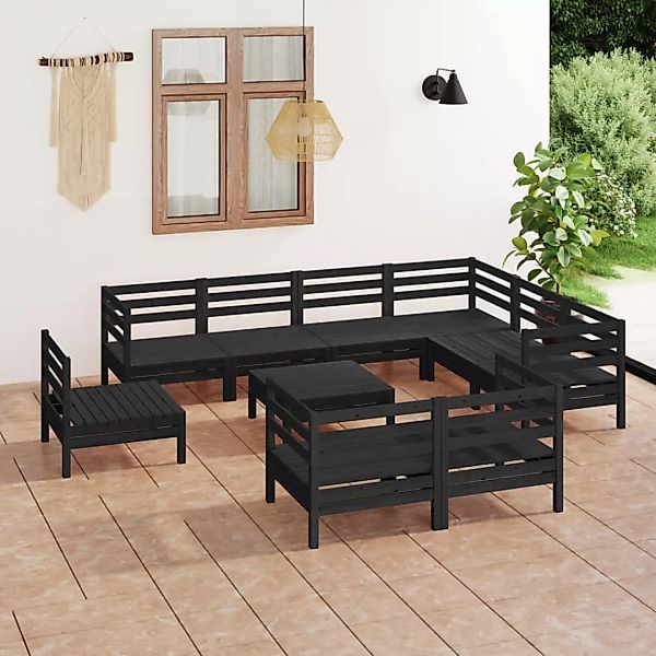 10-tlg. Garten-lounge-set Massivholz Kiefer Schwarz günstig online kaufen