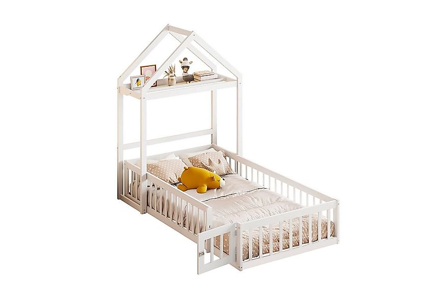 Flieks Massivholzbett, abnehmbares Kinderbett Hausbett mit Regal und Kleide günstig online kaufen