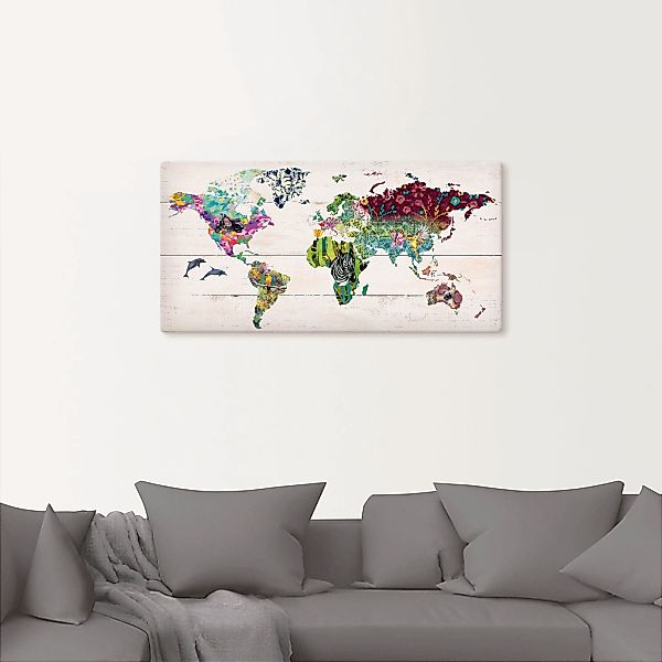 Artland Wandbild »Bunte Welt auf hölzernem Untergrund«, Landkarten, (1 St.) günstig online kaufen