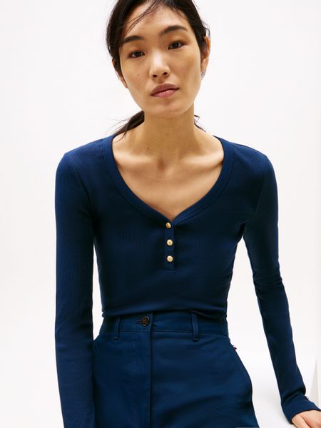 Tommy Hilfiger Langarmshirt "SLIM HENLEY GB SCOOP-NK LS" mit Rippenstruktur günstig online kaufen