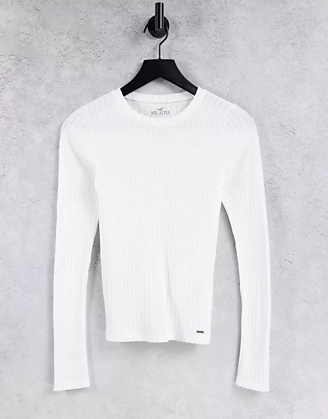 Hollister – Langärmliges, geripptes Shirt mit schmalem Schnitt in Weiß günstig online kaufen