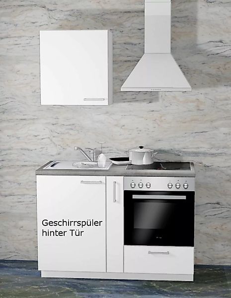 Miniküche MANKAMINI 128 (Höhe XXL) Weiß, 135 cm mit Herd/Kochfeld/Geschirrs günstig online kaufen