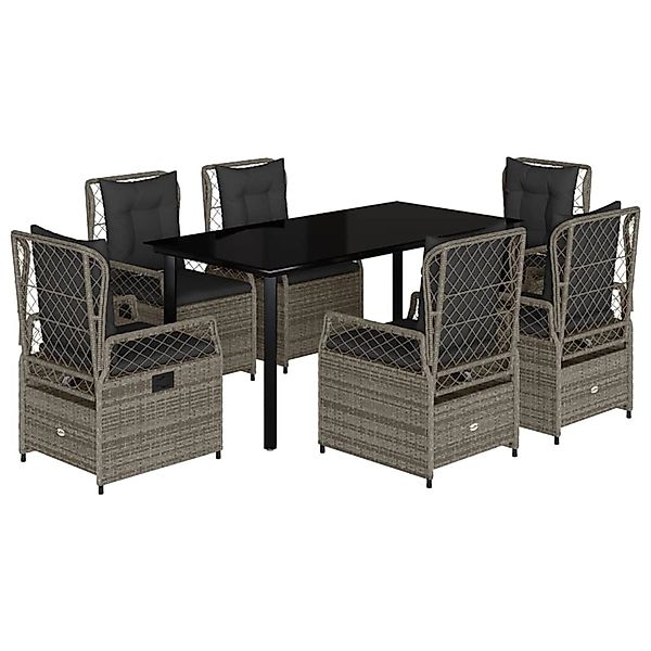 vidaXL 7-Tlg Garten-Essgruppe mit Kissen Grau Poly Rattan 3262996 günstig online kaufen