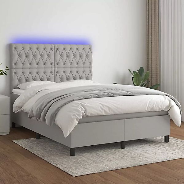 Vidaxl Boxspringbett Mit Matratze & Led Hellgrau 140x200 Cm Stoff günstig online kaufen