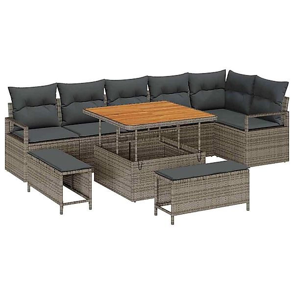vidaXL Garten-Sofa-Set mit Kissen 9-Tlg Grau Poly Rattan 3362538 günstig online kaufen