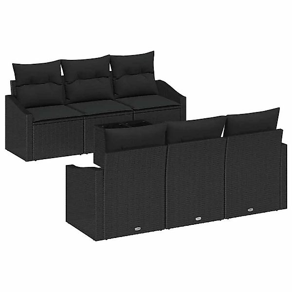 vidaXL Sofa Set mit Kissen mit Speicher 7-Tlg Schwarz Poly-Rattan 3355282 günstig online kaufen