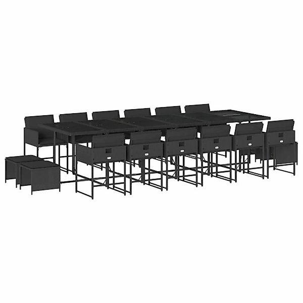 vidaXL 17-Tlg Garten-Essgruppe mit Kissen Schwarz Poly Rattan 3211363 günstig online kaufen