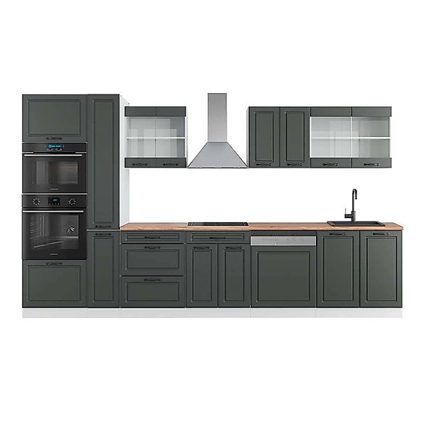 Vicco R-Line Küchenzeile Anthrazit Landhaus/Weiß 350 cm mit HochschrankAP E günstig online kaufen